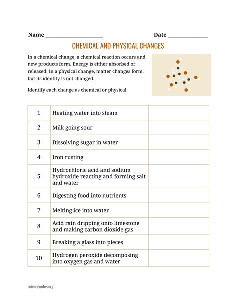 Worksheet 2 Physical Chemical Properties Changes